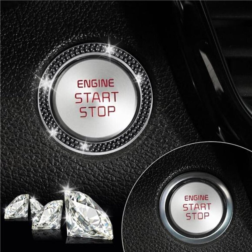 Car Start Button Bling Rhinestone Diamond Engine Button Ring 2-Pack Double Black - Picture 6 of 7